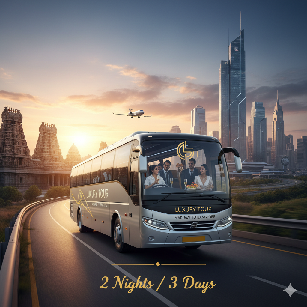 2 Nights / 3 Days Luxury Trichy Temple Tour Itinerary Vehicle: Executive Luxury 2+2 45-Seater BUS (AC Private Transfer)