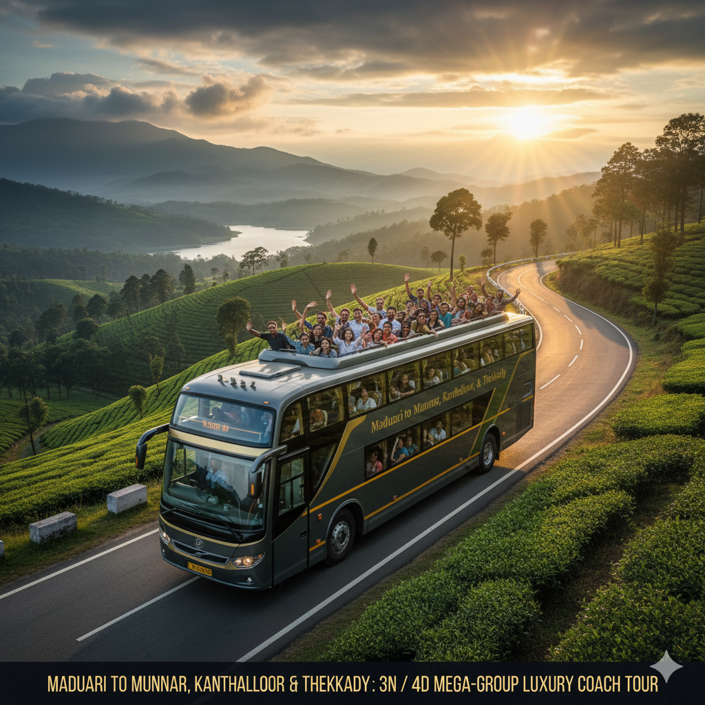 Madurai to Munnar, Kanthalloor, & Thekkady: 3N / 4D Mega-Group Luxury Coach Tour