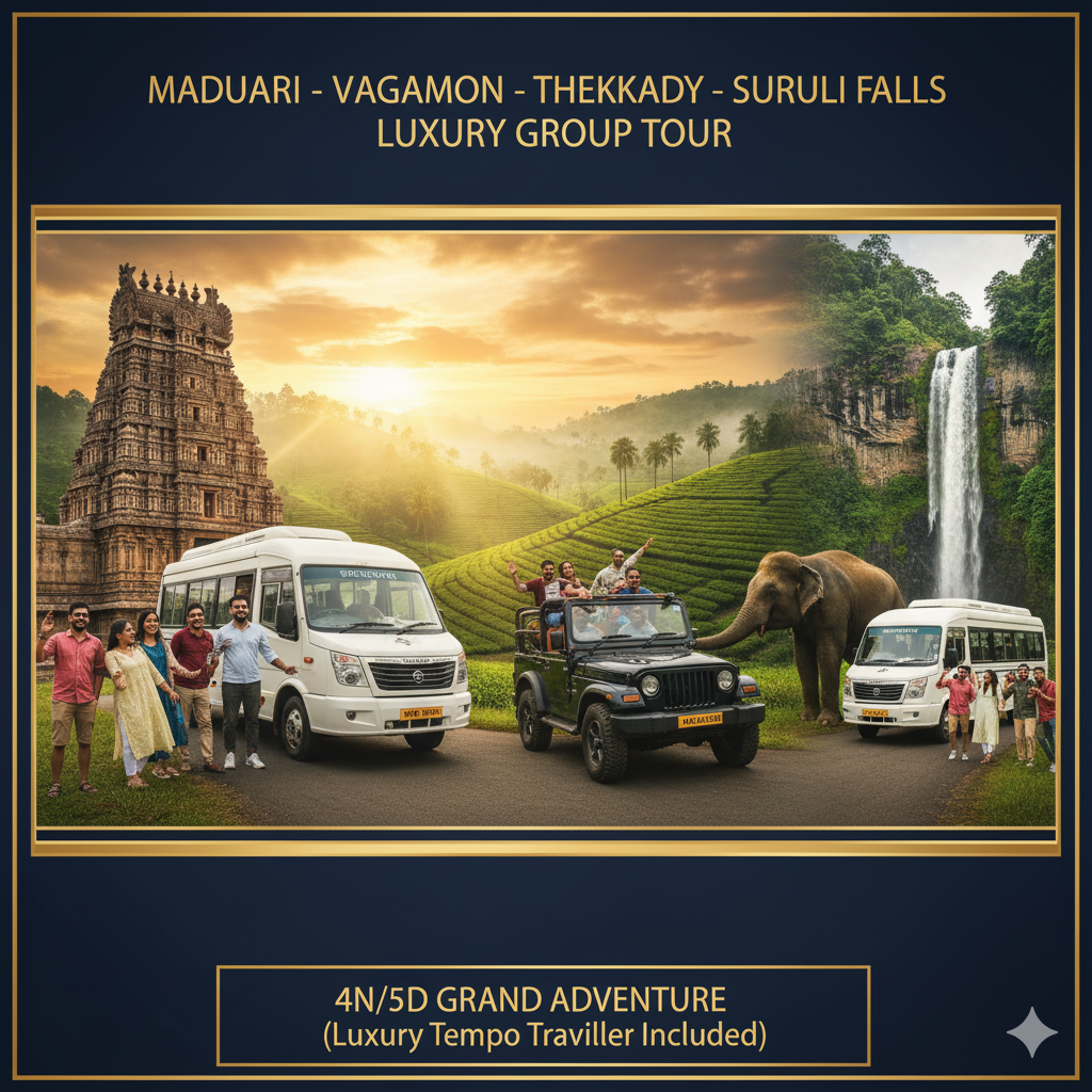 Madurai – Vagamon – Thekkady – Suruli Falls Luxury Group Tour (4N/5D)