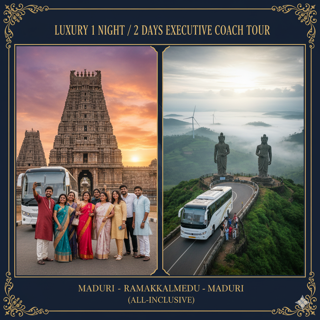 Luxury 1 Night / 2 Days Executive Coach Tour: Madurai – Ramakkalmedu – Madurai