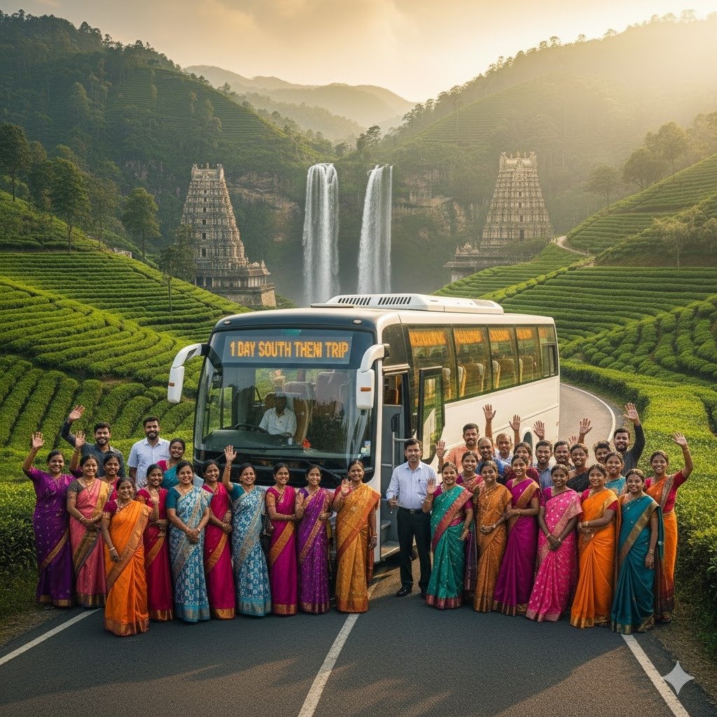 Madurai to Kutralam & Papanasam Grand Luxury Tour (2N/3D) 53-Seater Luxury AC Bus