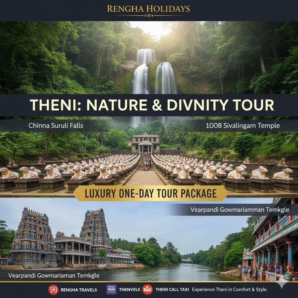Theni One Day Spiritual & Nature Retreat to Chinna Suruli Falls, Veerapandi & 1008 Sivalingam.