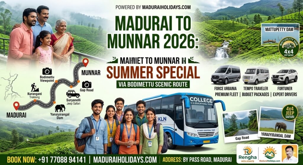 Madurai to Munnar 2026 Hire Urbania and Tempo traveler Best Budget Family and IV Packages