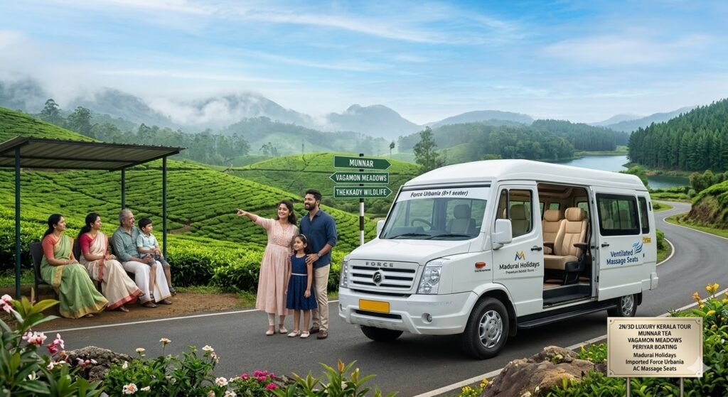 Madurai to Munnar, Vagamon andThekkady Luxury 2N 3D Tour in 8+1 Force Urbania