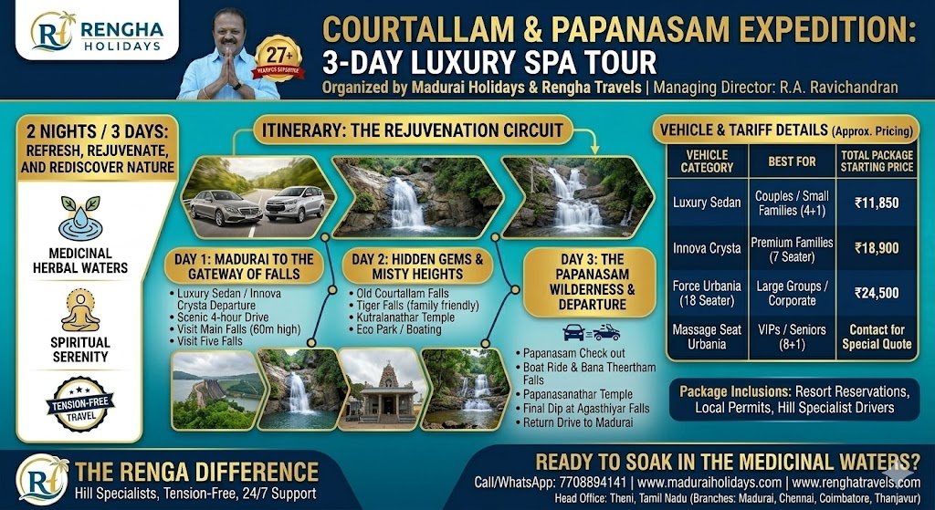 Courtallam and Papanasam 3 Day Luxury Tour Experience South India’s Natural Spa Madurai Holidays