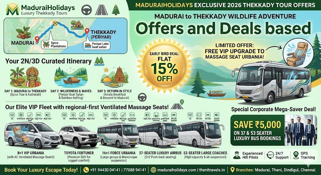 Exclusive 2026 Deals Premium Madurai to Thekkady Wildlife Tours by MaduraiHolidays