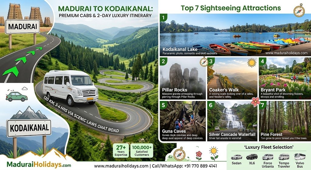 Madurai to Kodaikanal Premium Cabs 2 Day Luxury Itinerary 2026