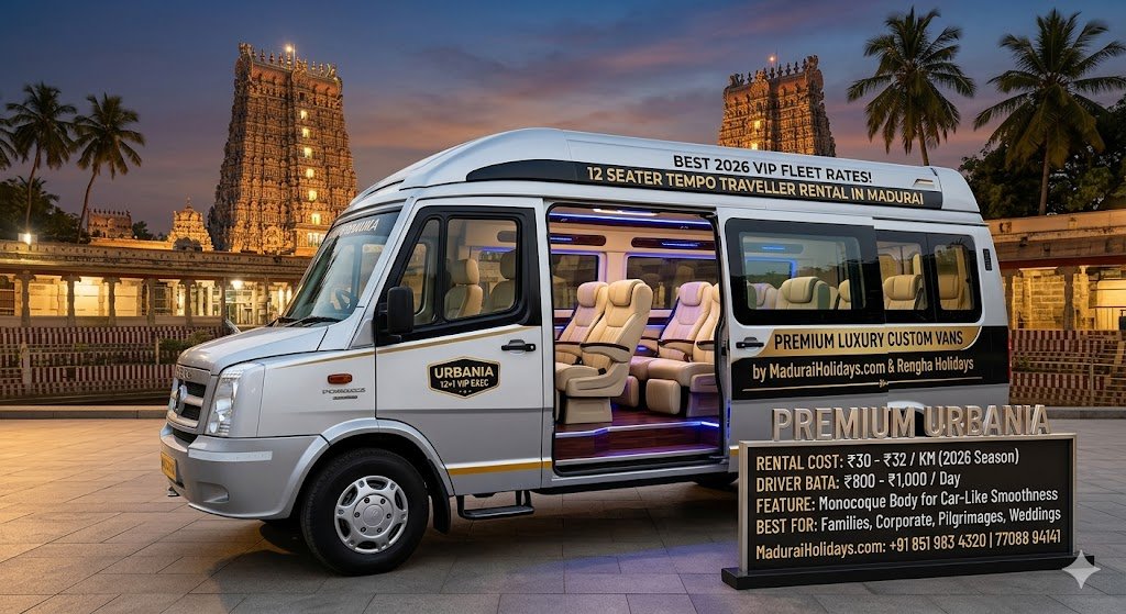 12 Seater Tempo Traveller Rental in Madurai Best 2026 Rates for Premium Luxury Custom Vans