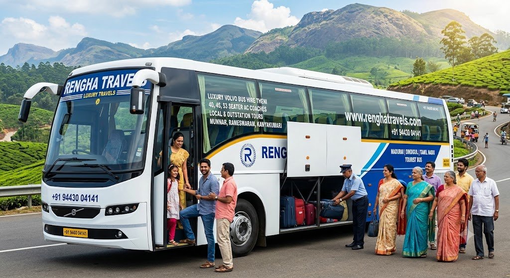 3+2 Luxury Volvo Bus Hire in Madurai Local & Outstation Tours Luxury Volvo Bus Rental in Theni