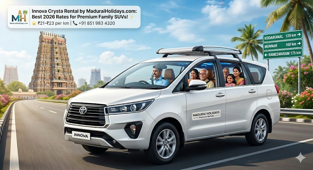 Innova Crysta Rental in Madurai Best 2026 Rates for Premium Family SUVs