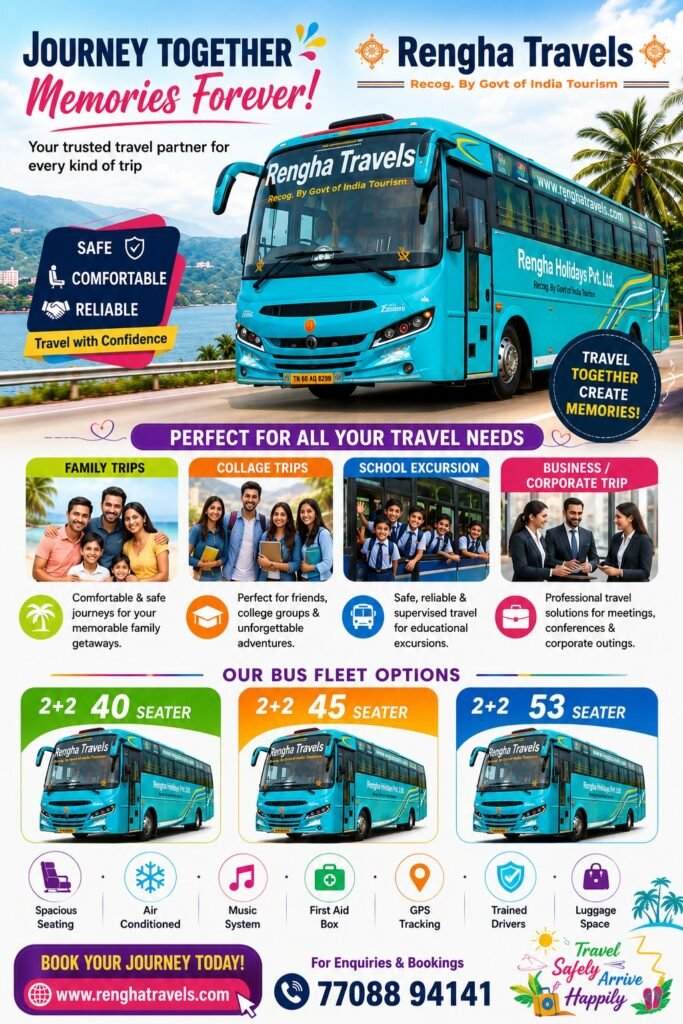 Luxury AC volvo Bus Rental in mADURAI , theni 2026