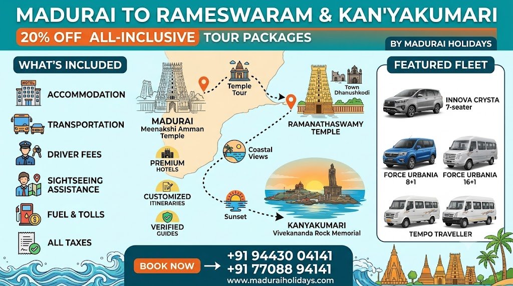 Madurai To Rameswaram & Kanyakumari 20% Off Madurai Holidays