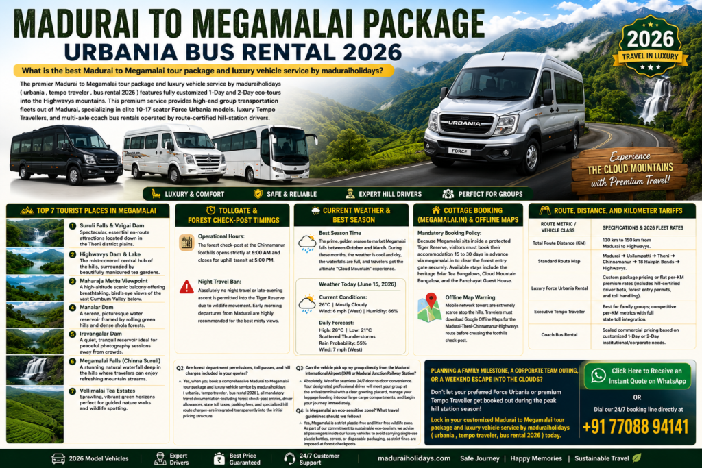 Madurai to Megamalai Package Urbania Bus Rental 2026