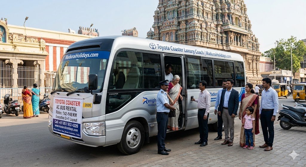 Toyota Coaster Bus Rental in Madurai Best 2026 Rates for Premium Executive Coaches