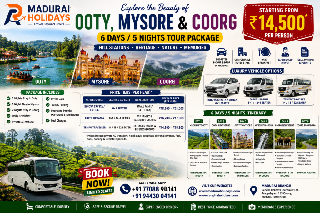 Madurai to ooty mysore coorg madurai holidays